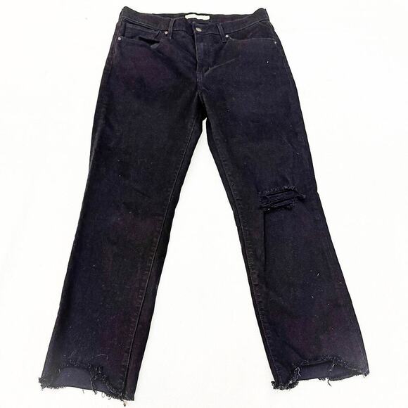 Levi's 724 High Rise Straight Crop Black Denim Jeans Raw Hem Size 31 - Picture 2 of 9